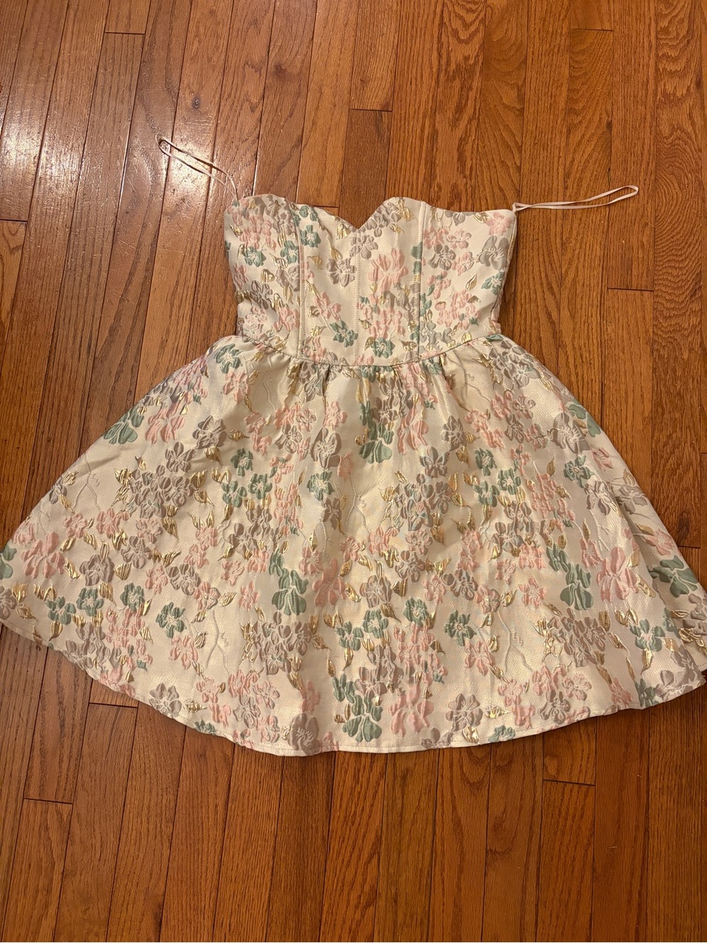 Strapless Floral Jacquard Kids Dress - Cream with Pastel Accents